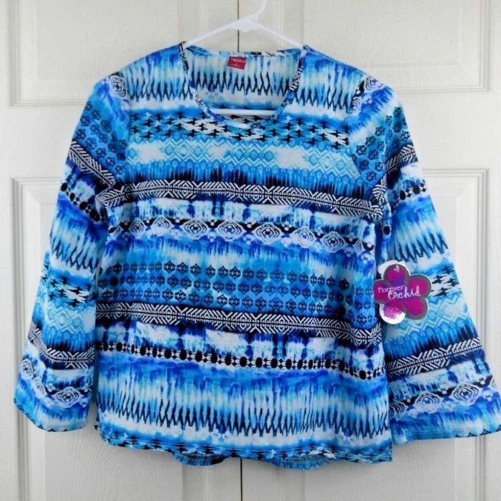 Forever Orchid Girl's Blue/White Long Sleeve Pullover Shirt Size L NWT (K004)